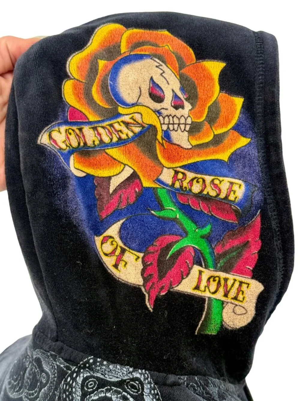 VTG Ed Hardy Black Velour Zip Up Tattoo Hoodie | McBling Indie Sleaze Trashy Y2K - Picture 7 of 16